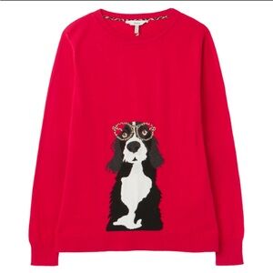 VGUC/EUC Joules Miranda Knitted Intarsia Crew Neck Jumper/Sweater in Red Collie